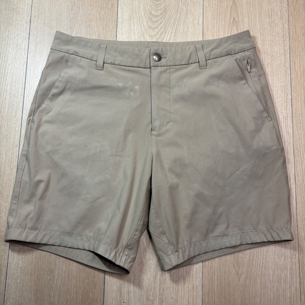 Lululemon Commission Shorts Mens 31 Khaki Tan 7 Inch Inseam Technical Chino